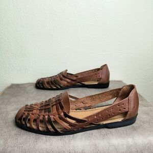 Casual Brown Woven Flats Shoes Huaraches Women's Size 9.5W Rich Brown Boho